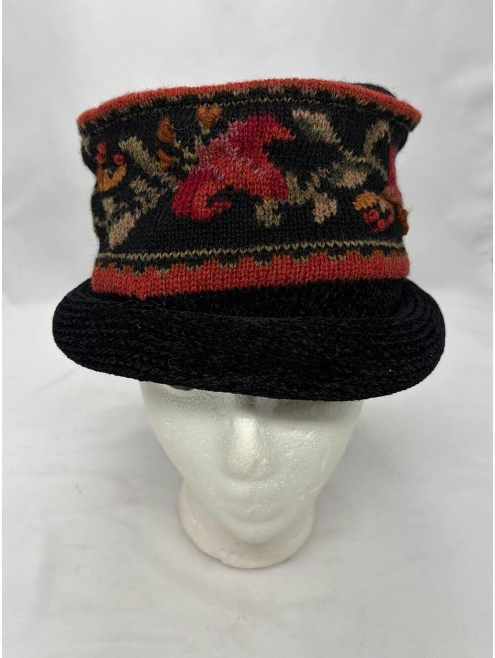 Vintage Laine Wool Nordic Icelandic Hat Ski Cap Black Red